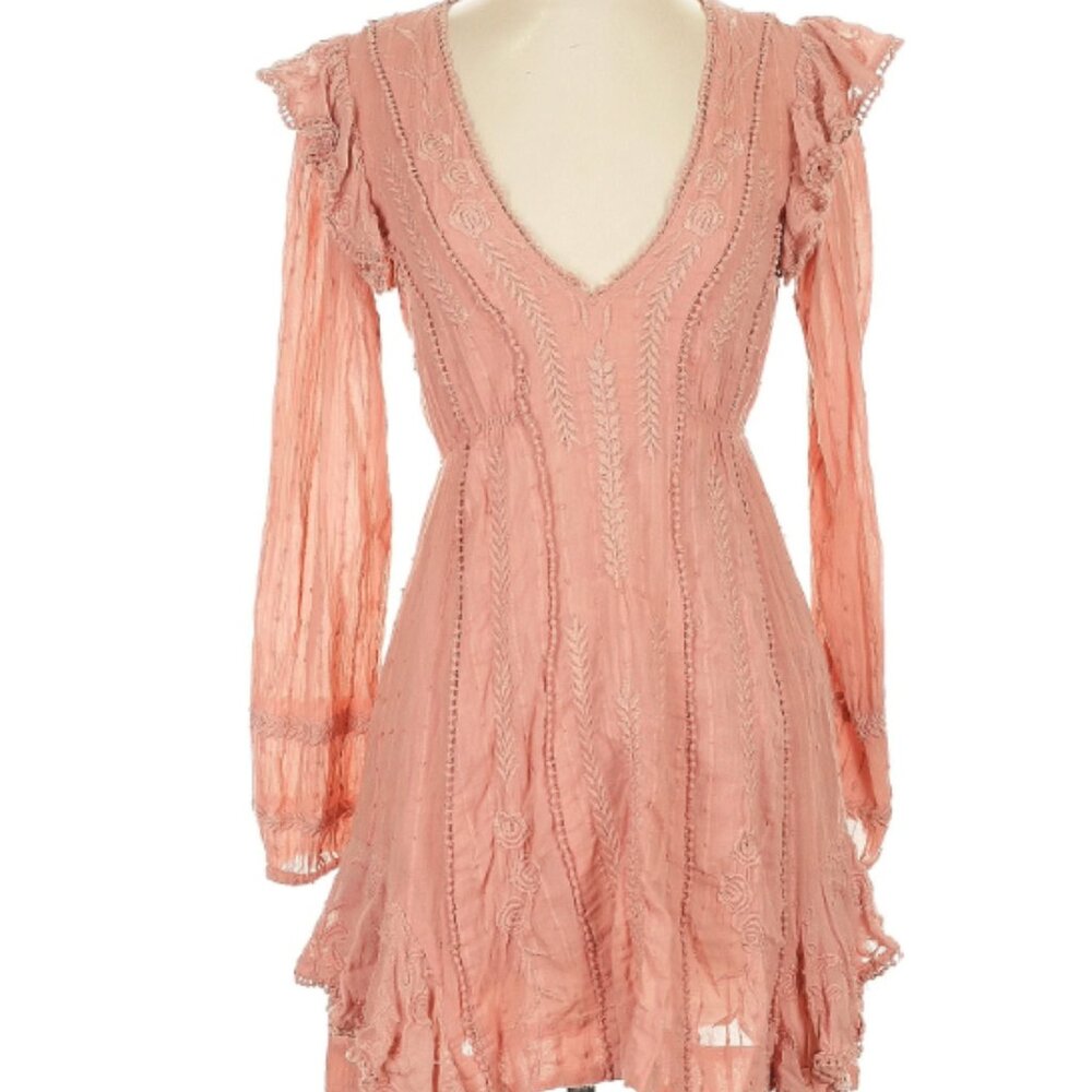 Free People Isabella Mini Dress Pink Ruffle - Picture 5 of 6